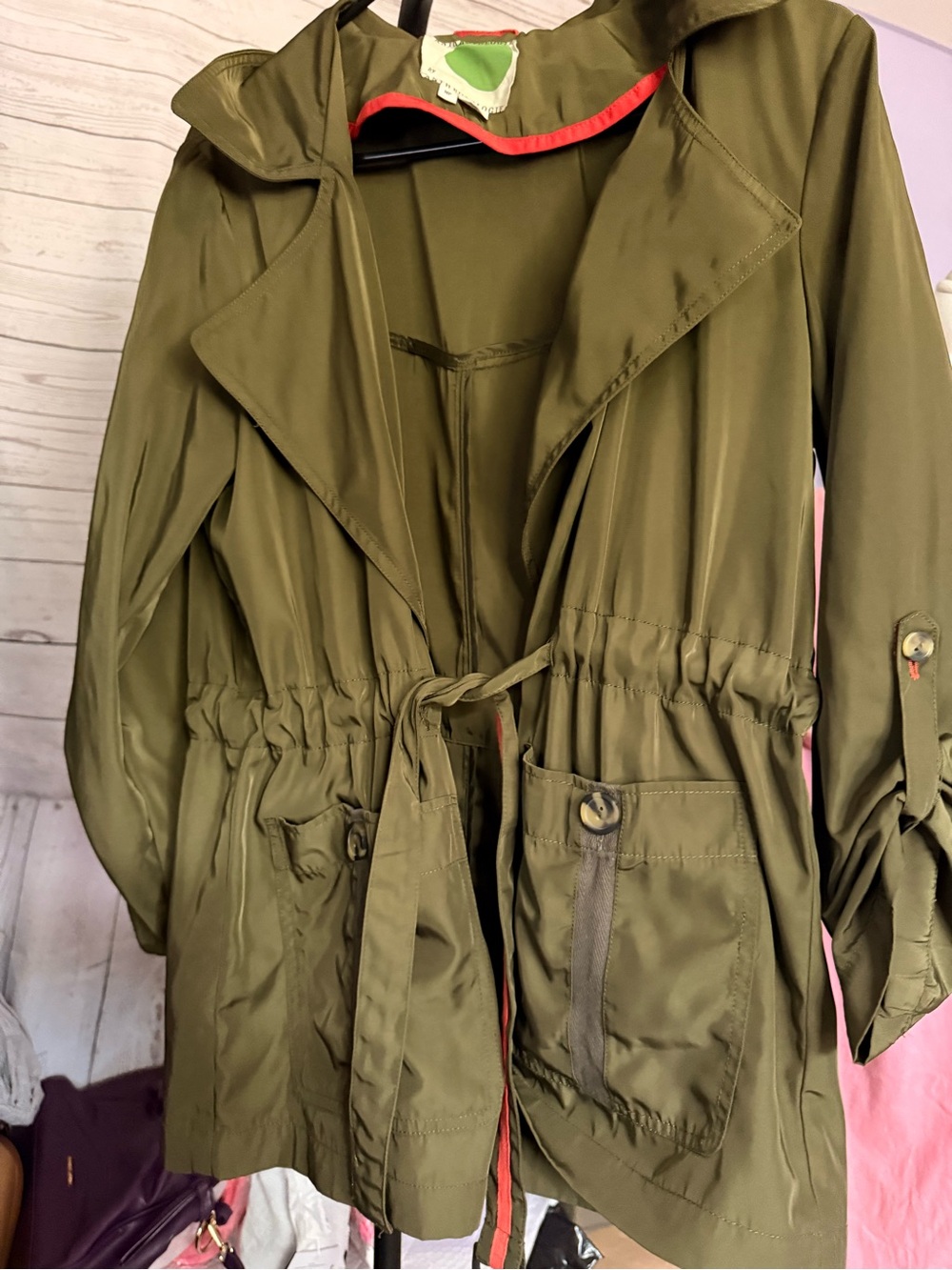 Anthropologie Gisborne Anorak Olive Green Drawstring Jacket with Hood